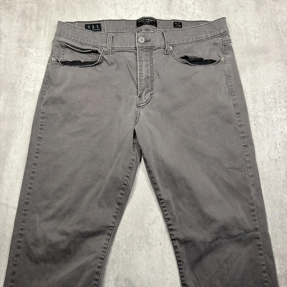 Lucky Brand 121 Slim Straight Grey Pants Mens 34x30 Casual Five Pocket Jeans